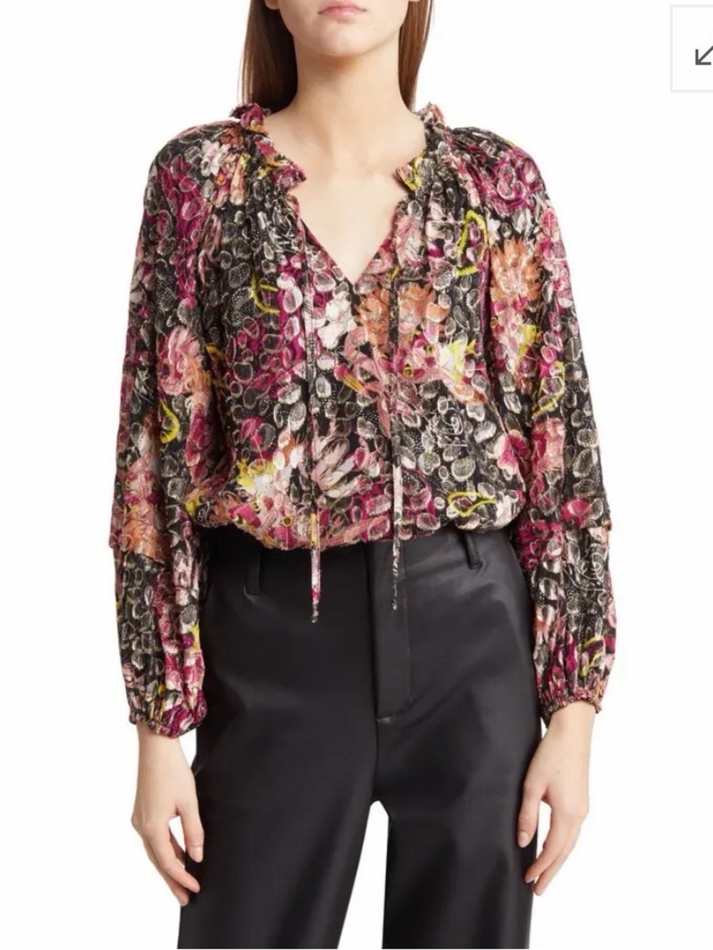 Kobi Halperin August floral metallic blouse $498 top sz Small